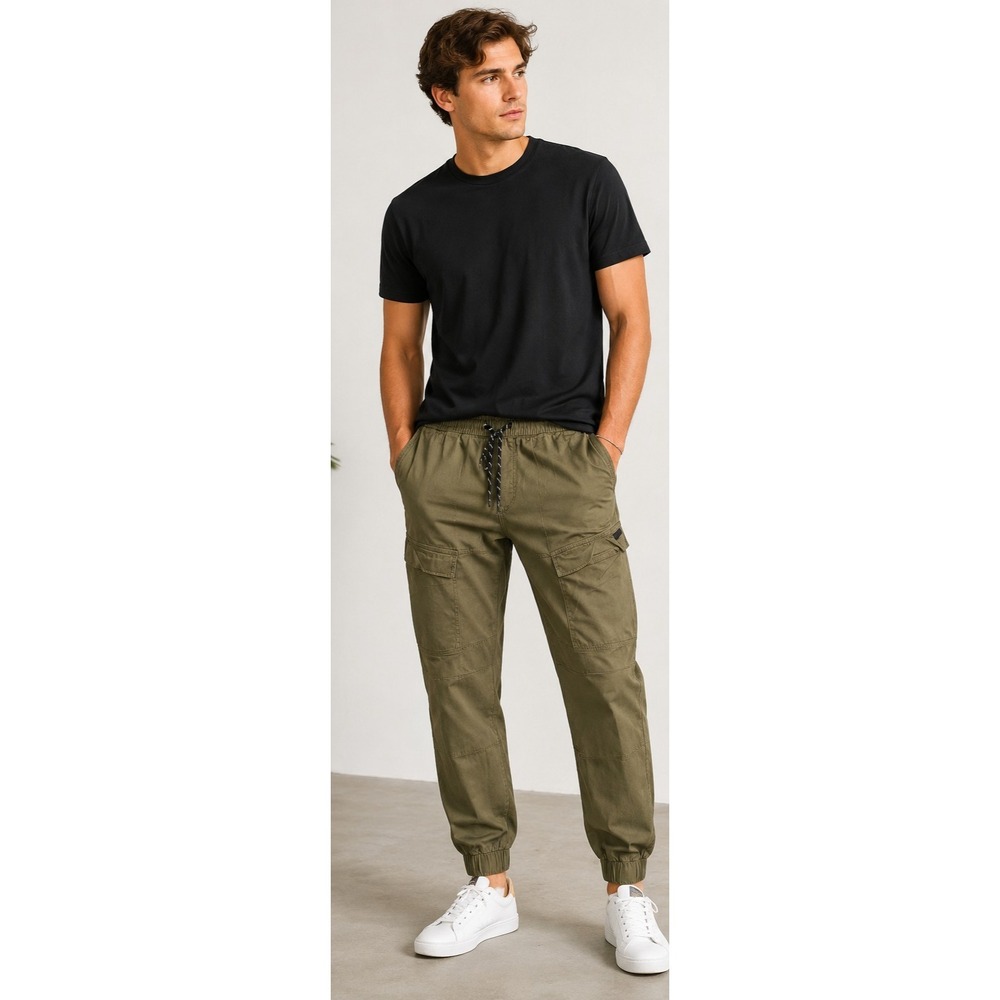 WT02 Joggers Mens L Olive Green Pockets Drawstring Activewear Casual Pants